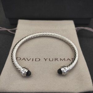 David Yurman Sterling Cable Bracelet with Black Onyx and Diamond Accents